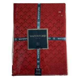 Waterford Tablecloth Red Ember Silver Geometric 70x84 Luxury Holiday Christmas